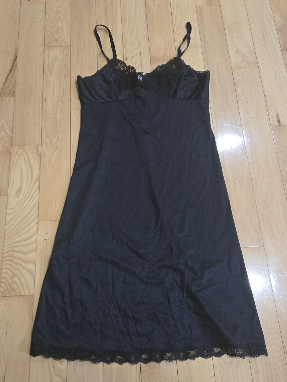 Vintage jcpenney Black Lace-Trim Chemise Slip